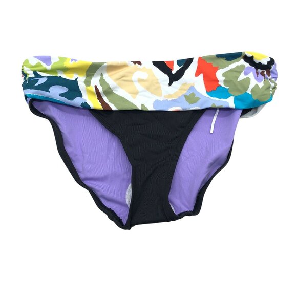Anne Cole Bikini Bottom Foldover Brief Floral Black Colorful M - Picture 1 of 3
